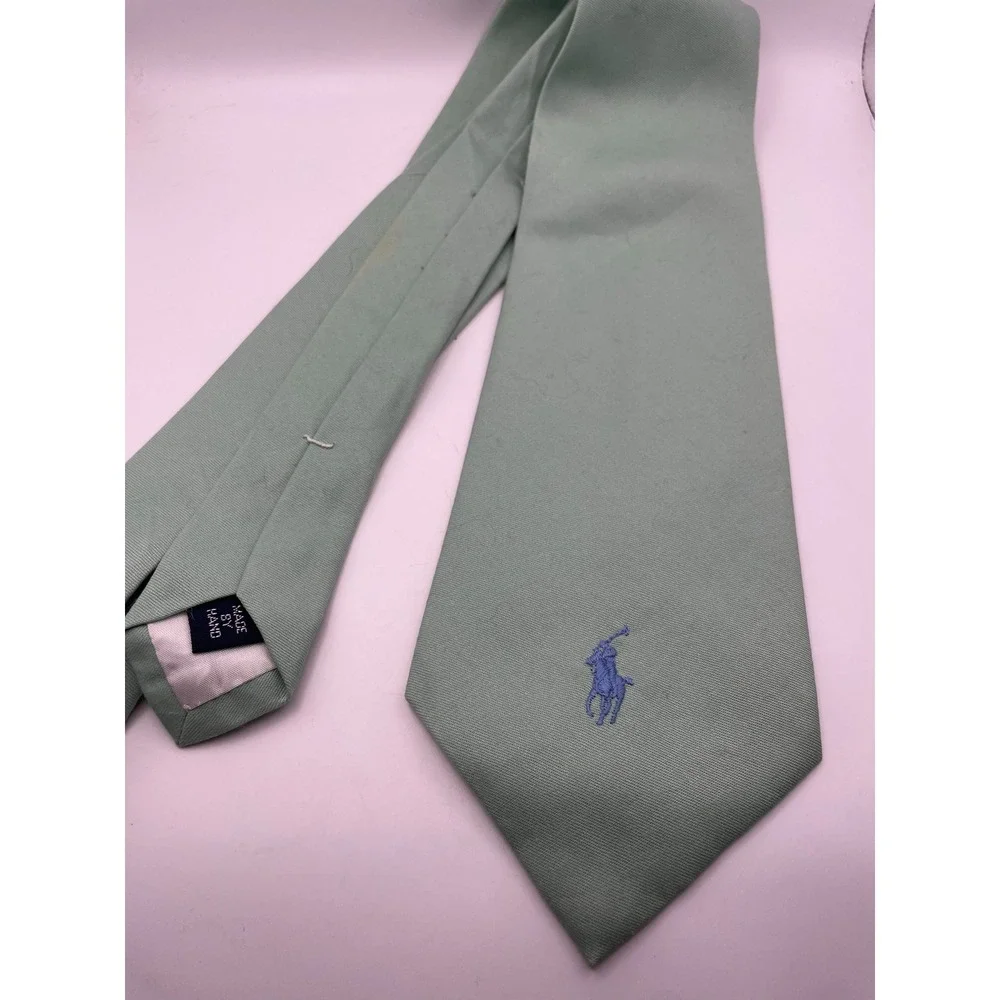 Polo Ralph Lauren Mens Mint Green 100% Cotton Pony Logo Necktie Made in USA